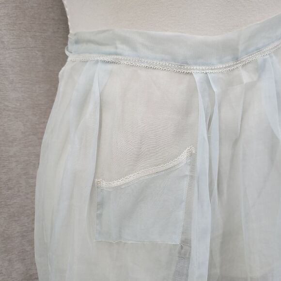 Vintage 60s Sheer Pale Blue Hostess Waist Apron with White Lace and Pocket - Picture 4 of 11